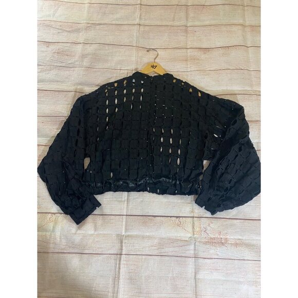 Tov Los Angeles Women's Black Cut Our Long Sleeve Pull Over Crop Top - 44 - Picture 12 of 16